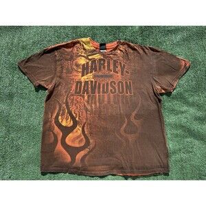 Y2K 2000s Harley Davidson All Over Print Flames Hot Rod T-Shirt Size 2XL